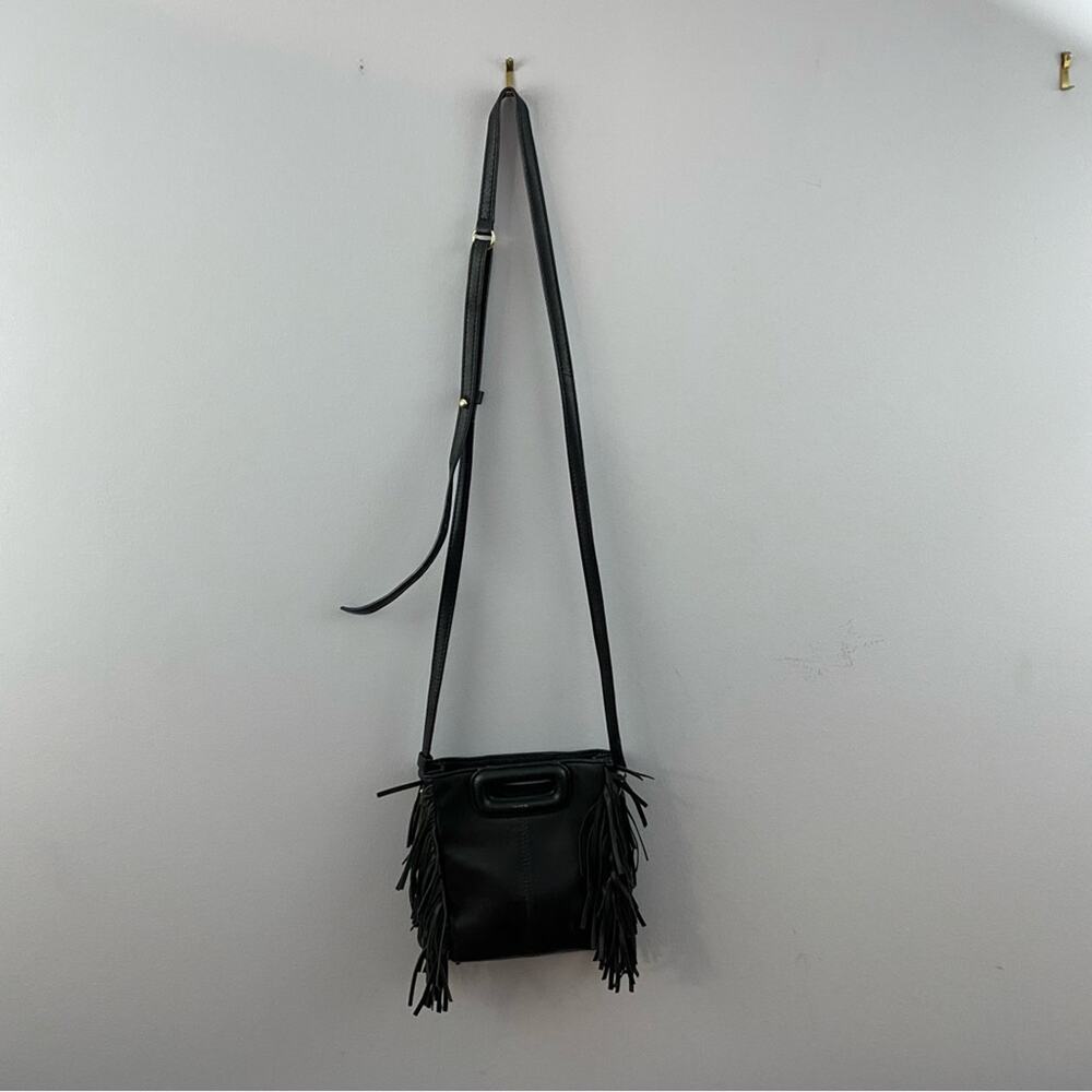 Maje Smooth Black Leather M Bag With Fringing Boho Mini Bag Crossbody Lagenlook - Picture 2 of 14